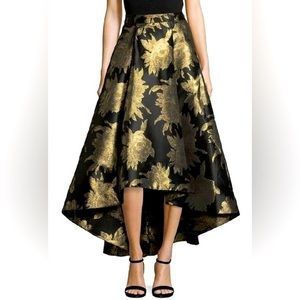Eliza J Black & Gold High-low Brocade Skirt